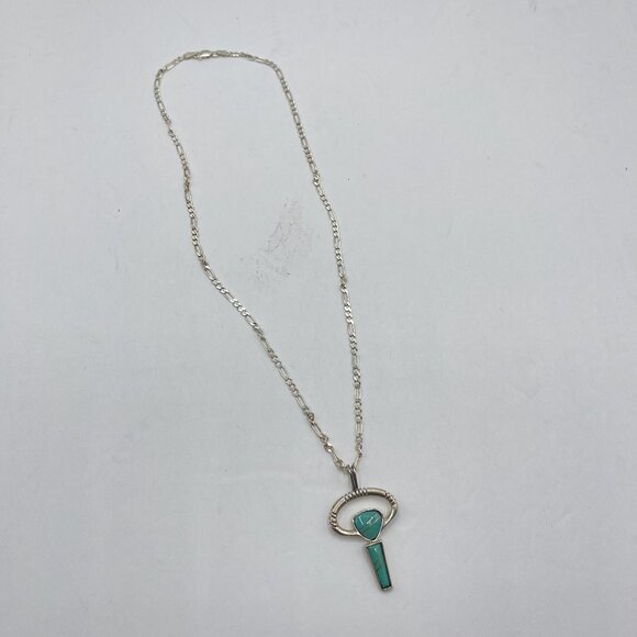 925 Sterling Silver Turquoise Key Pendant Necklace 18" - Picture 2 of 7